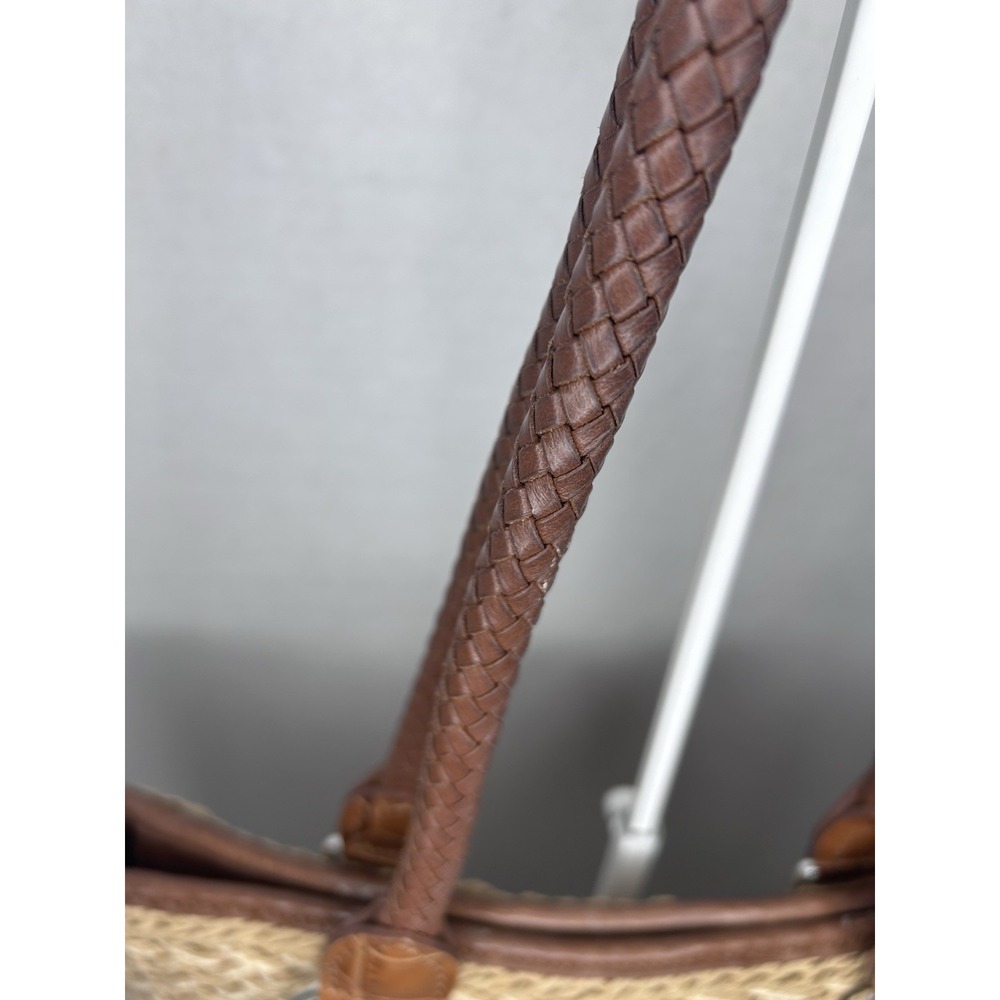Brighton Woven Jute Rope Shoulder Tote Bag Leather Strap Tan Brown Boho Beach - Picture 5 of 14